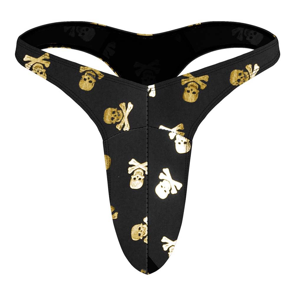 YEMYIQZ Men G-Strings Thongs Exotic Stretch Sexy Underwear Valentines Day Gift for Him Men Bikini Briefs Bulge Pouch Pants (One Size Skull Gold)