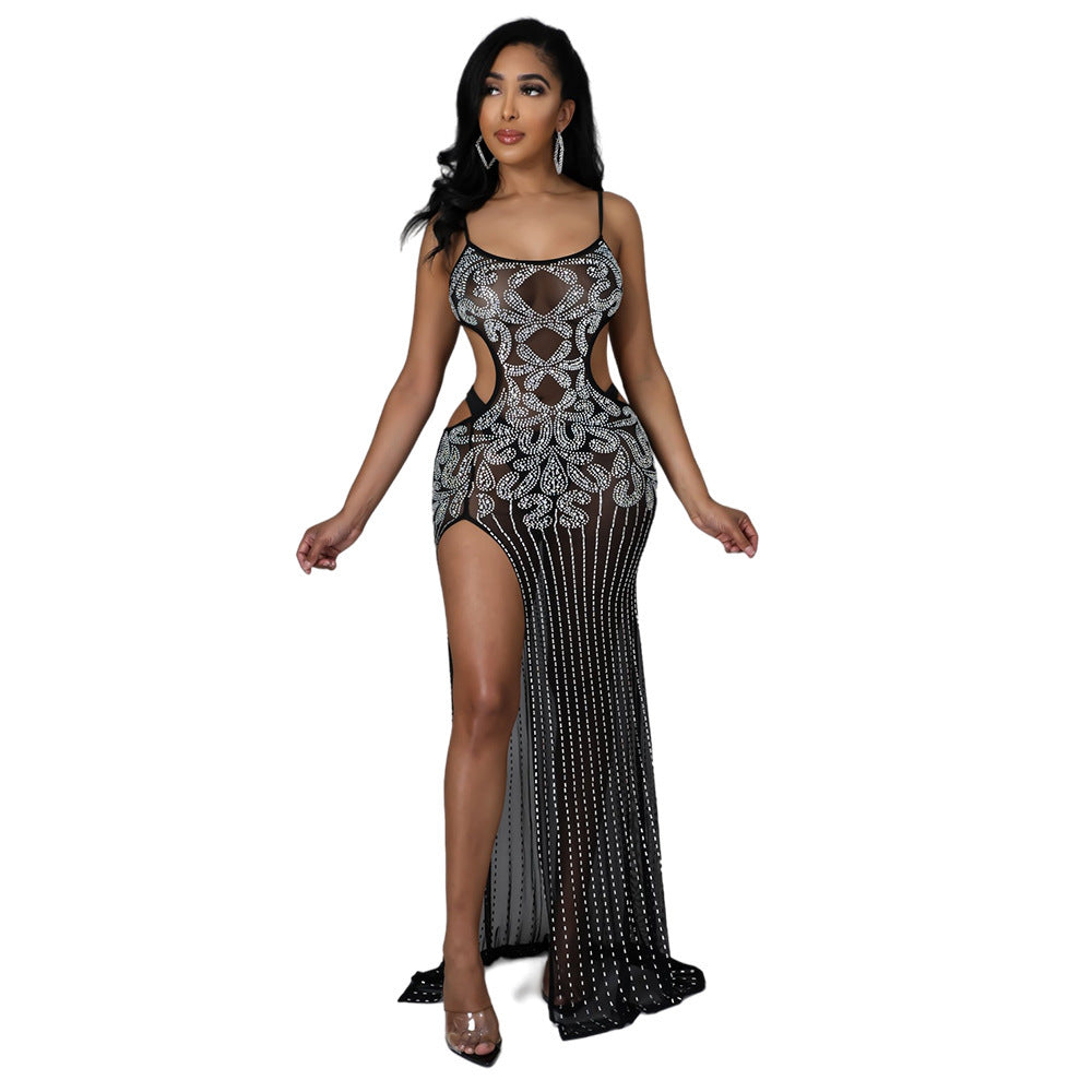 Robe Transparente À Bretelles Sans Sous-Vêtements