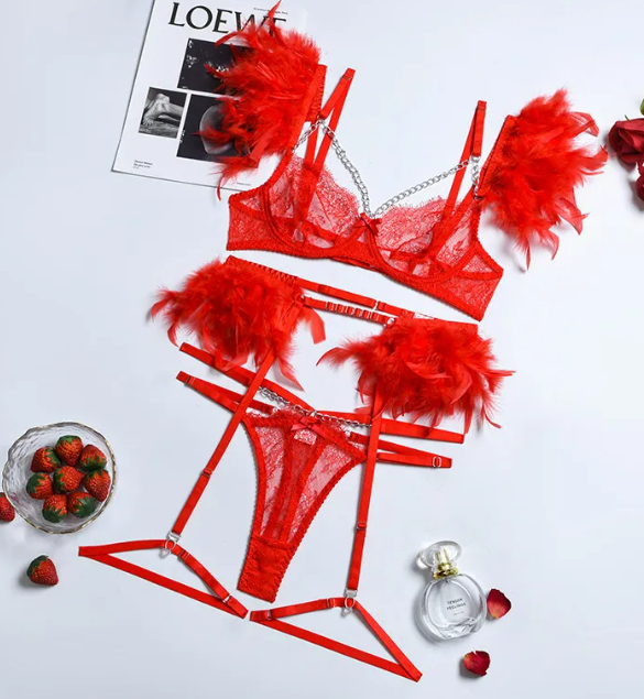 Lace Feather Eyelash Lingerie