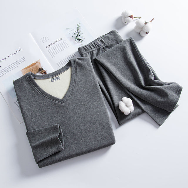 Men's Thermal Underwear Set - Thick V Neck Long Johns