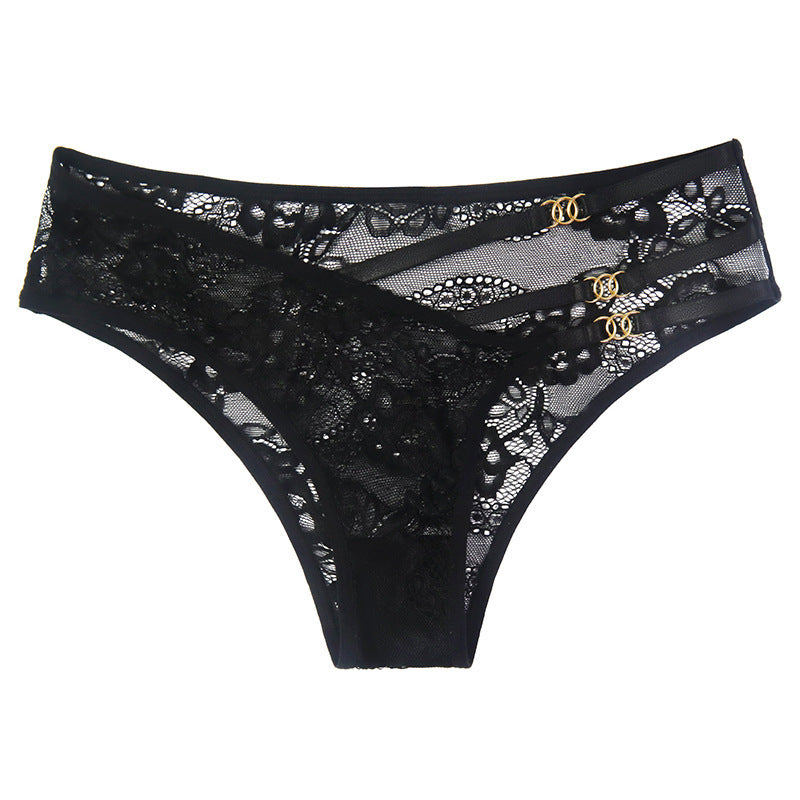 Lace Low-Rise Women's Underwear with Embroidered Flowers