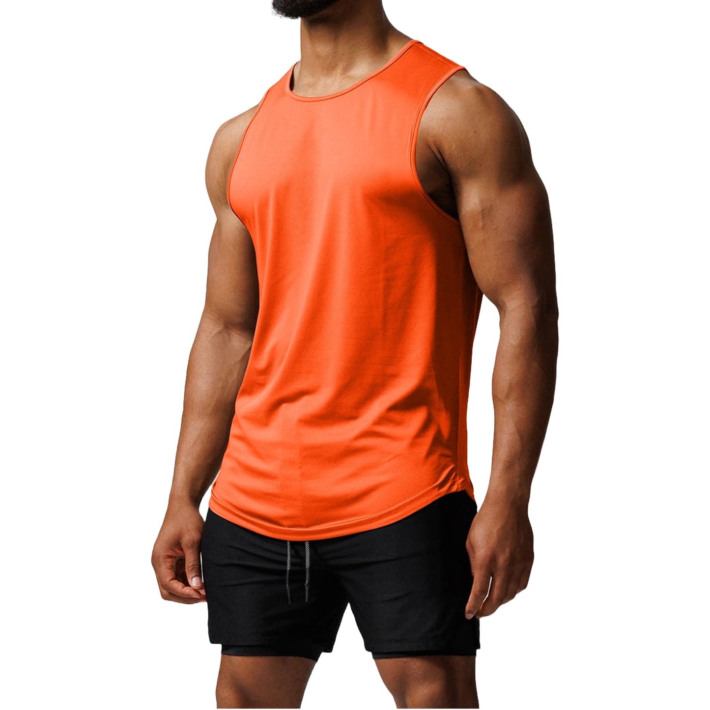 TURLAT Orange Men's Workout Tank Tops Quick Dry Sleeveless Shirts for Men Muscle Moisture Wicking Bodybuilding Gym Lightweight
