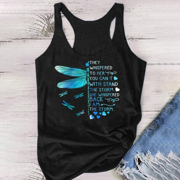 Blue Dragonfly Letter Print Tank Top for Men