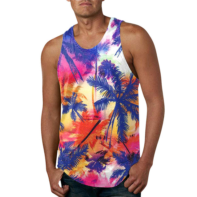 Men's Hawaiian Print Breathable Beach Tank Top
