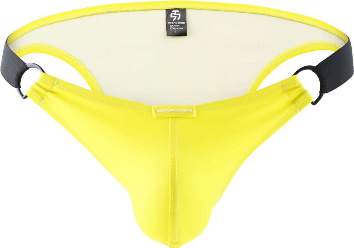 Men's Leather Triangle Low Waist Underwear with Buckles