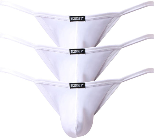IKINGSKY Men's Pouch Thong Underwear Sexy Low Rise Bulge Underwear (XX-Large White-3 Pack)