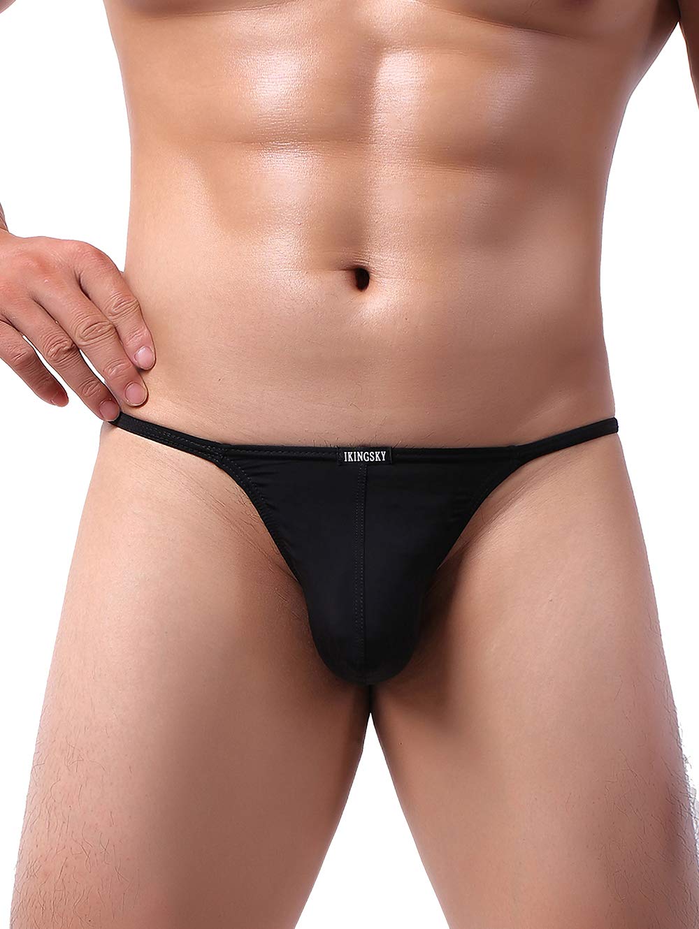 IKINGSKY Men's G-String Underwear Sexy Low Rise Bulge Y-back Thong Underwear (Medium Black)