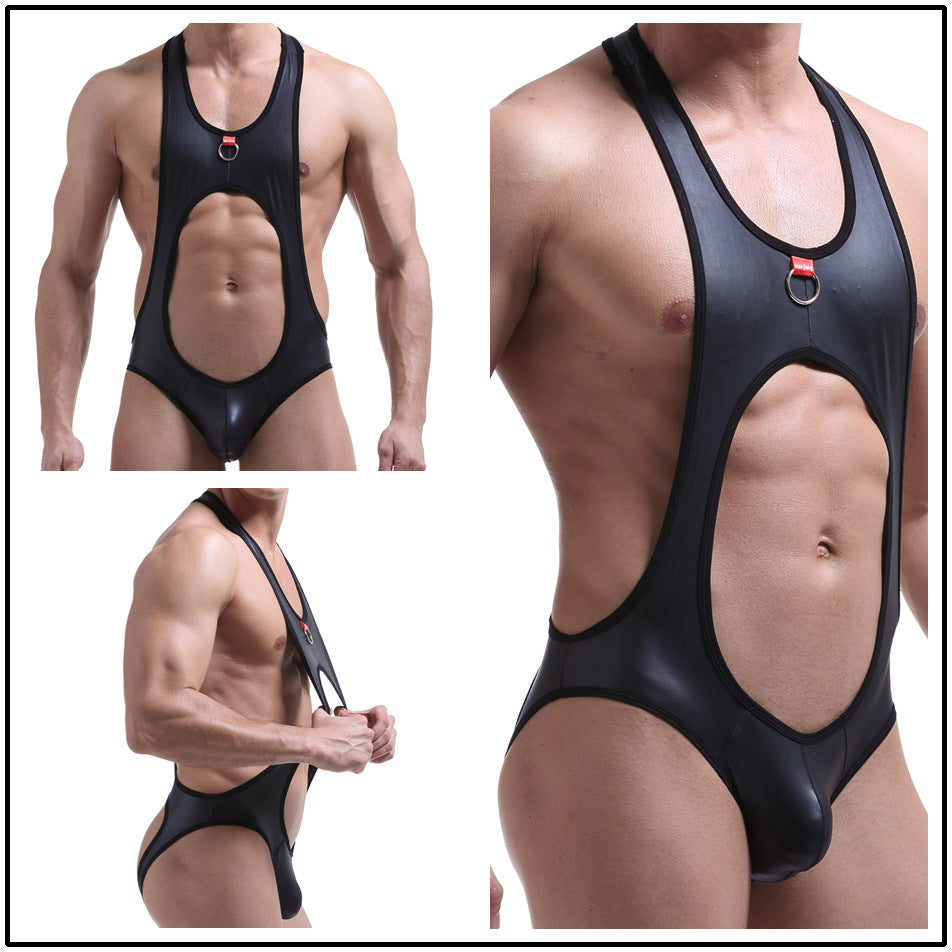 Leather Strap Wrestling Outfit with Men's Underwear