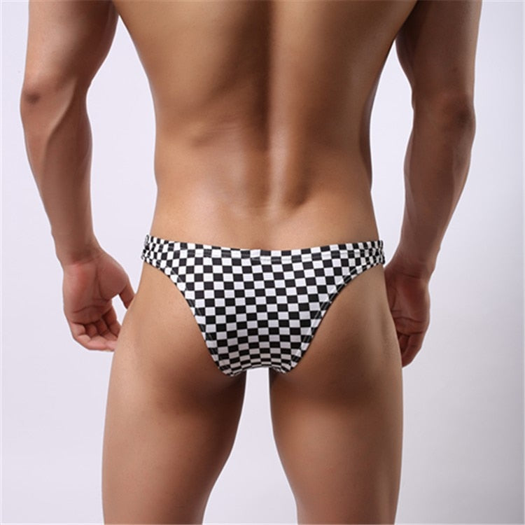 Men's Low Waist Triangle Underwear - Black and White Checkered