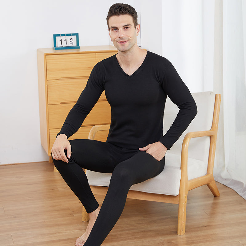 Men's Thermal Underwear Set - Thick V Neck Long Johns