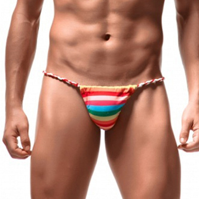 Men's Cotton Thong Underwear with Rainbow Design