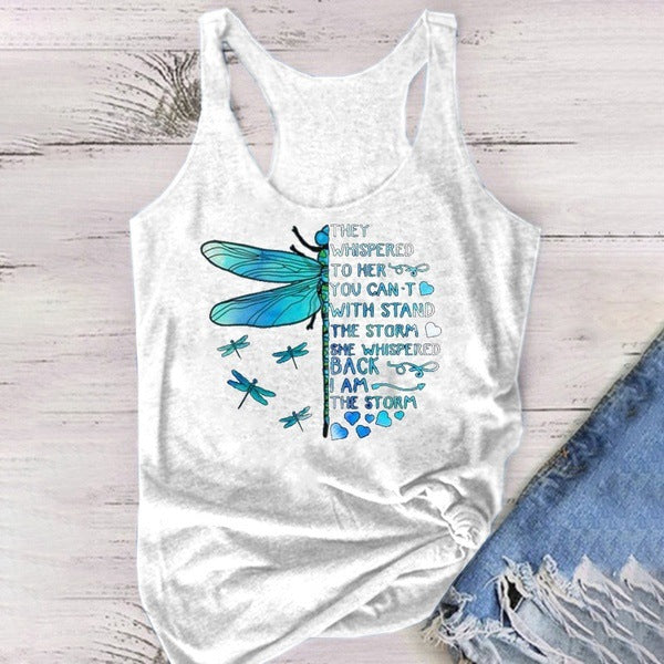 Blue Dragonfly Letter Print Tank Top for Men