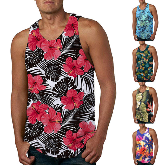 Men's Hawaiian Print Breathable Beach Tank Top