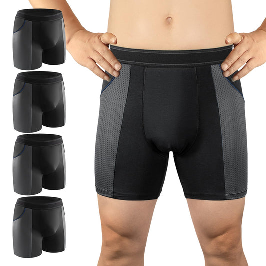 Incontinence Underwear for Men Washable Men's Incontinence Underwear for Bladder Leak Protection 80ML Reusable Leak Proof Underwear for Men Urinary Incontinence Boxer Shorts (4 Black L)