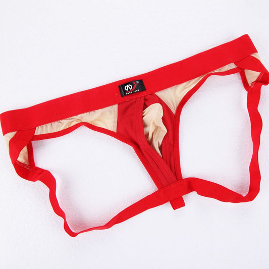 Men's Sexy Ice Silk T-Back Underwear with Ring