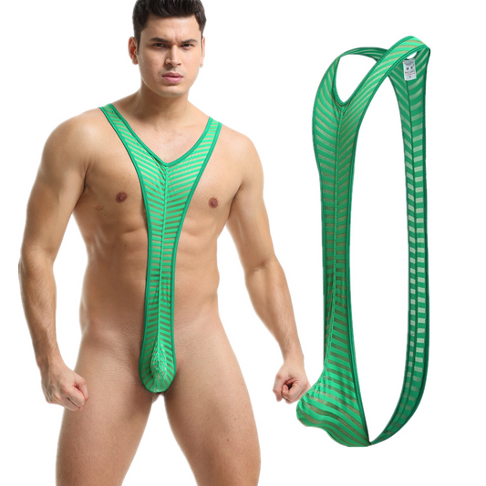 Men's Ice Silk Striped Thong Jumpsuit Underwear