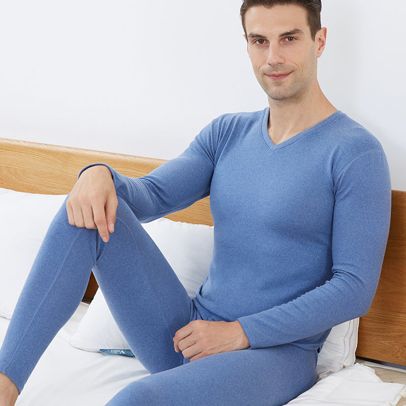 Men's Thermal Underwear Set - Thick V Neck Long Johns