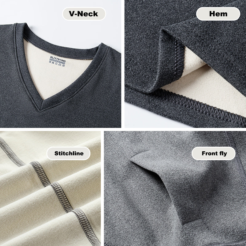 Men's Thermal Underwear Set - Thick V Neck Long Johns