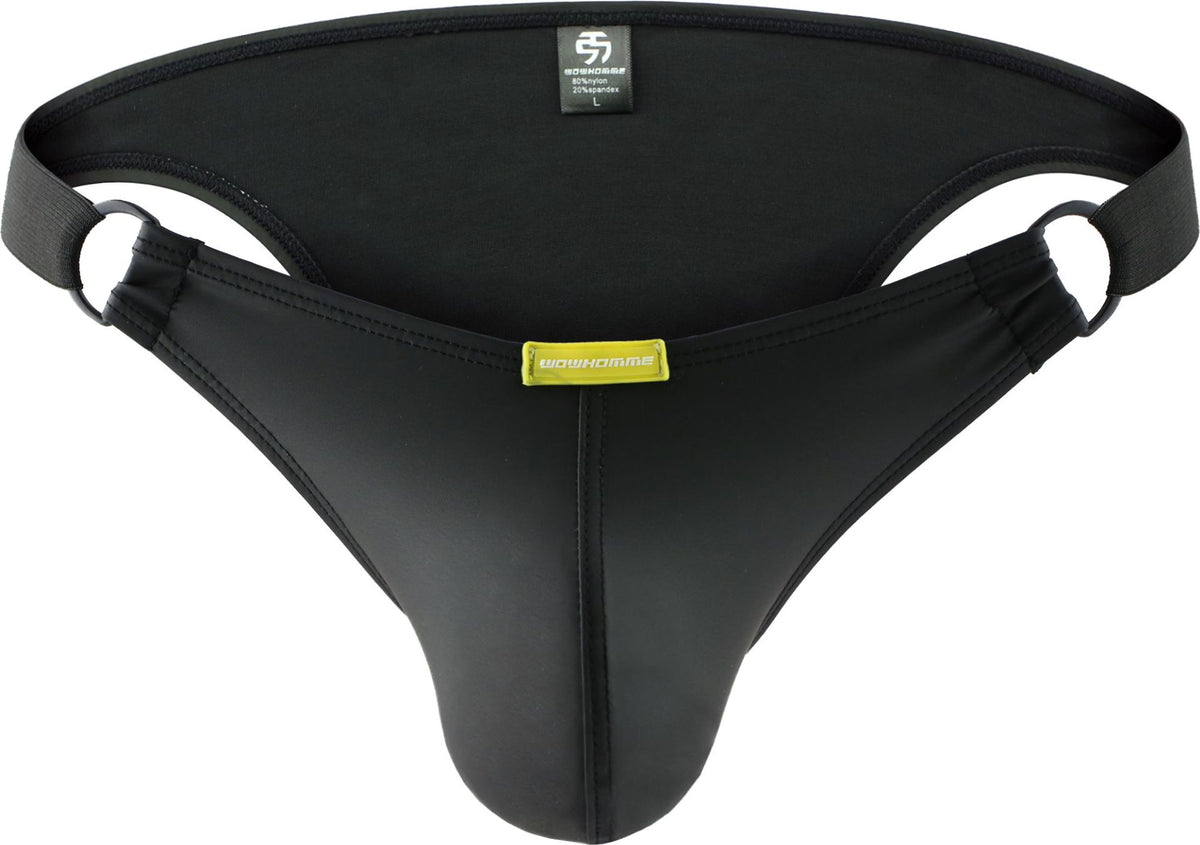 Men's Leather Triangle Low Waist Underwear with Buckles