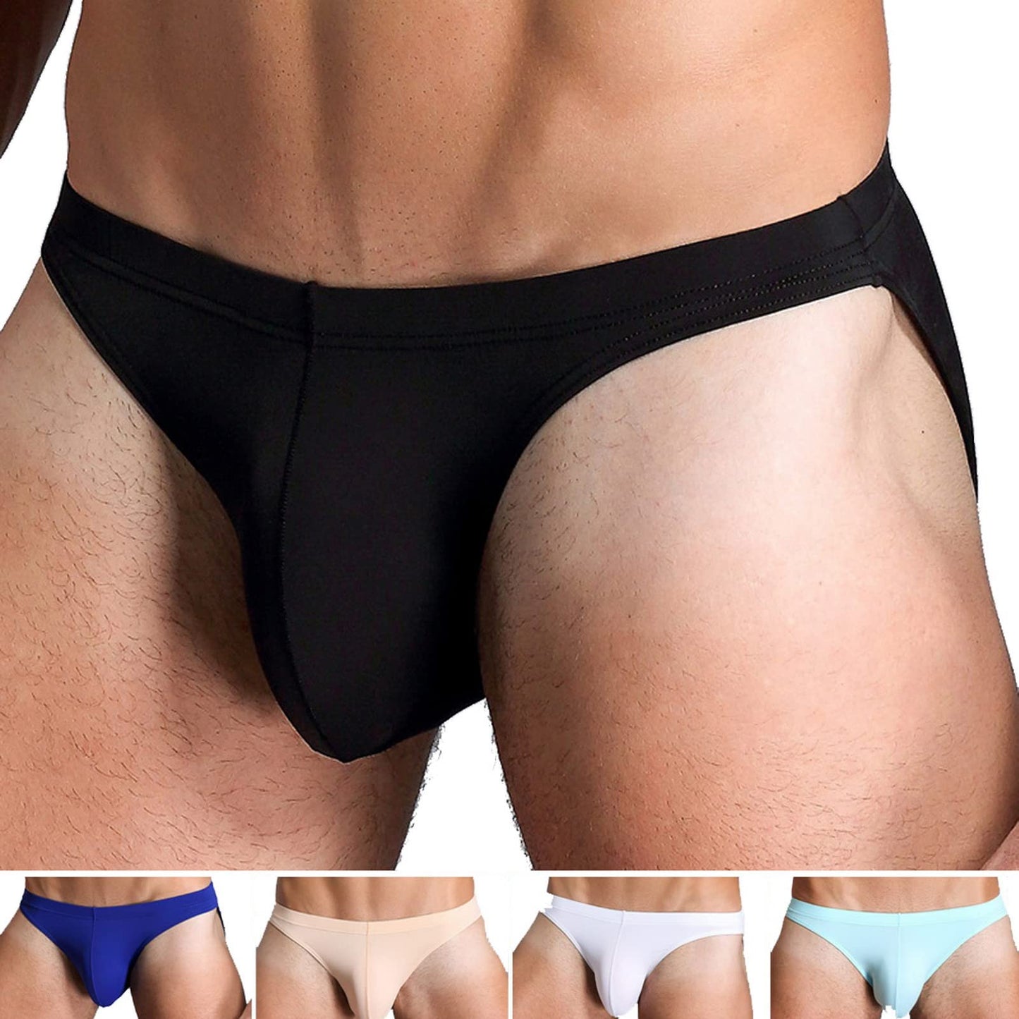 Faringoto Men Transparent Underwear U-shaped Convex Solid Color Briefs Black