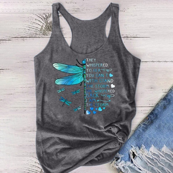 Blue Dragonfly Letter Print Tank Top for Men