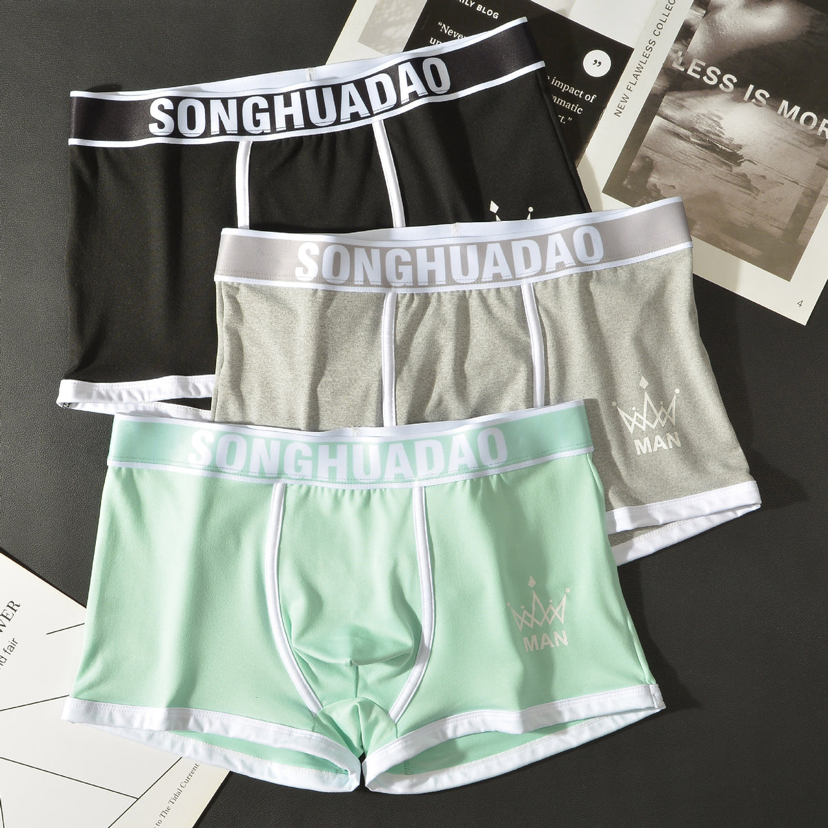 Men's Solid Color Boxers - Trendy Youth Underwear