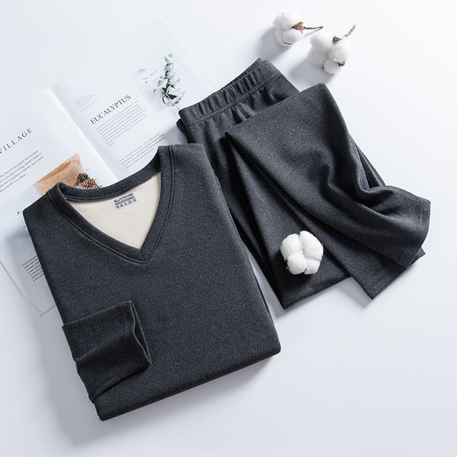 Men's Thermal Underwear Set - Thick V Neck Long Johns