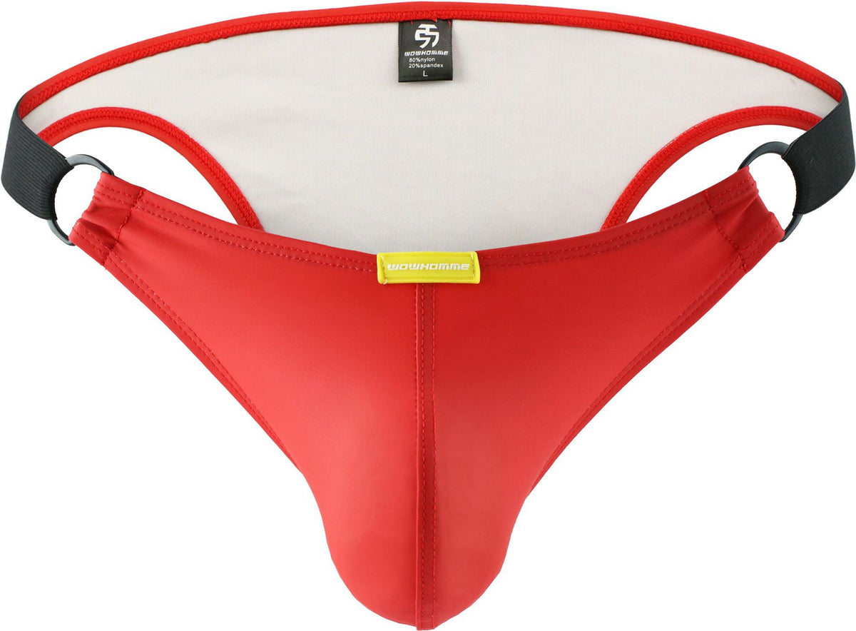 Men's Leather Triangle Low Waist Underwear with Buckles